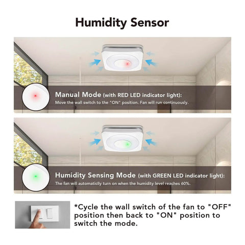Humidity sensor modes for Must-Have 3-In-1 Bathroom Exhaust Fan With Light And Humidity Sensor, Auto On At 60 Percent Humidity