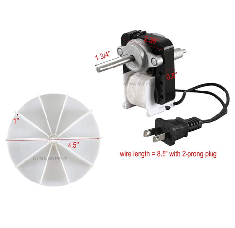 Universal Bathroom Vent Fan Motor Replacement Electric Motors Kit SM550 showing motor and blower wheel with measurements