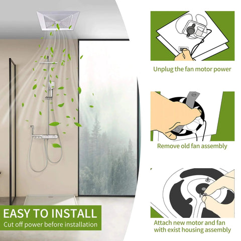 Installation diagram of Universal Bathroom Fan Motor Replacement - SM550 Electric Vent Fan Motor Kit for Nu-Tone Br-oan 50 CFM 120V.