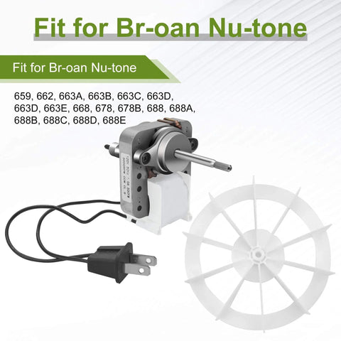 Fan Motor S97012038 Bathroom Vent Fan Motor Replacement fit for Nu-Tone Br-oan 688 668 663 659 662 678 with plug and fan blade