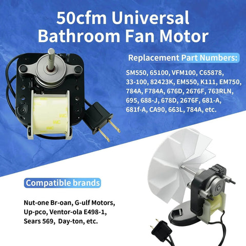 SM550 Universal Bathroom Vent Exhaust Fan Motor Replacement Kit SM550 Compatible with Nu.Tone Broan 50 CFM 120V 3000 RPM