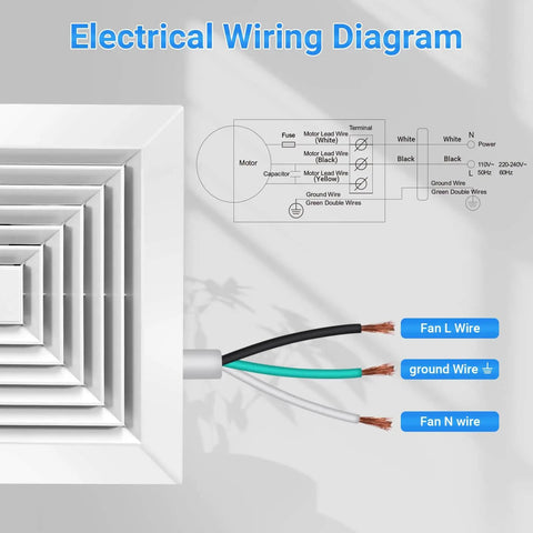 Quiet Bathroom Exhaust Fan With 90 CFM And 0.95 Sones For Fast Moisture Removal, wiring diagram view