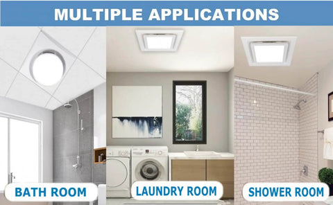 Quiet Bathroom Exhaust Fan With Light 112 CFM 1.0 Sones 6000K LED Panel installed in bathroom, laundry, shower ceilings