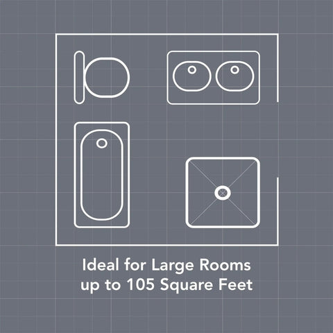 Illustration of a bathroom layout suitable for Powerful 110 CFM Bathroom Vent Fan With Quiet One Point Zero Sones And Easy Install ENERGY STAR Certified For Bathrooms Up To 105 Sq Ft By Broan NuTone Perfect For Foggy Mirrors And Fresh Air In Master Or Powder Rooms.