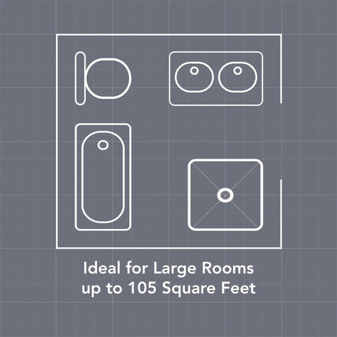 Floor plan indicating bathroom layout suitable for Easy Roomside Installation 110 CFM Bathroom Ventilation Fan Keeps Mirrors Crystal Clear And Quiet 3.0 Sones For Bathrooms Up To 105 Sq Ft White Broan NuTone.