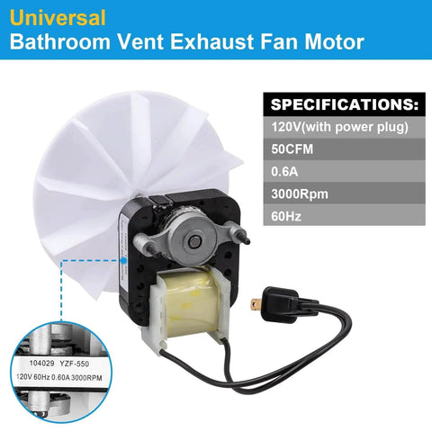 Universal Bathroom Vent Exhaust Fan Motor Replacement Motors Kit, Fit for Nu-Tone Br-oan Exhaust Vent Fan Motor 120V 50CFM, with Blower Wheel