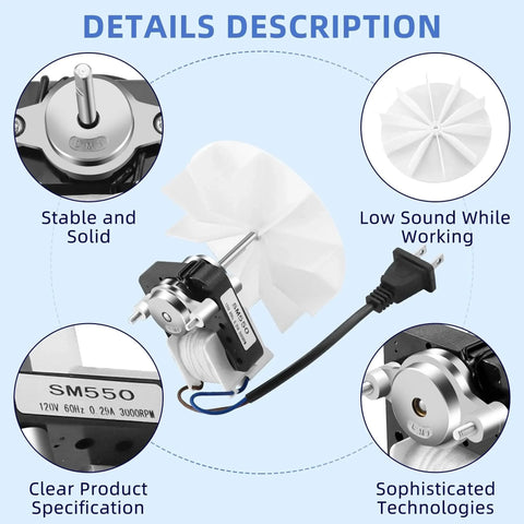 Universal Bathroom Vent Fan Motor Kit SM550 Electric Motors Fit for Nu.Tone Bro.an details with specifications and features.