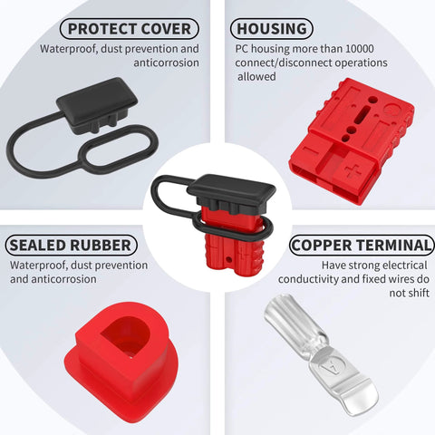 Four Pack 50 Amp Battery Quick Connect Disconnect Connector Kit For 6 To 12 AWG Cable 600V Wire Harness Plug details