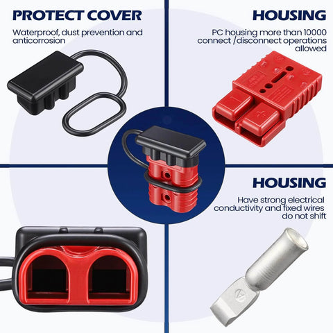 Six Piece Beefy 2 To 4 Gauge 175 Amp Battery Quick Connector Kit 12 To 36V Wire Harness Disconnect Plug components