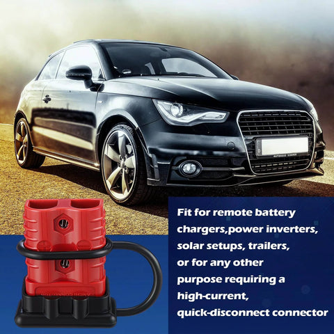 Car with Six Piece Beefy 2 To 4 Gauge 175 Amp Battery Quick Connector Kit 12 To 36V Wire Harness Plug shown at the foreground.