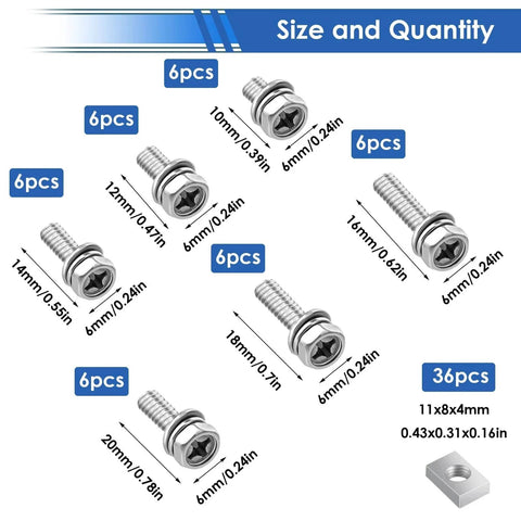 72 Pack Battery Terminal Bolts And Nuts M6 Sizes 10 12 14 16 18 20mm 304 Stainless Steel Square Nuts For Motorcycle size chart