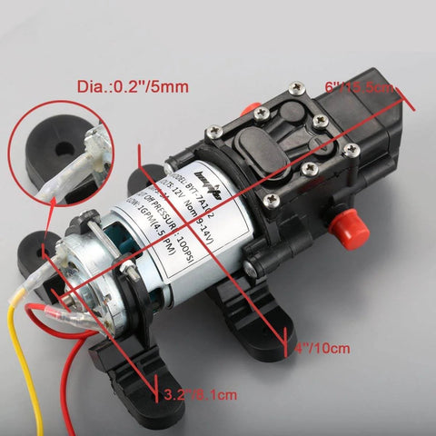 bayite 12V DC Fresh Water Pressure Diaphragm Pump with Hose Clamps Self Priming Sprayer Pump with Pressure Switch dimensions