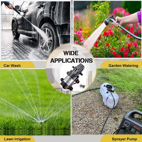 bayite 12V DC Water Transfer Pump with 2 Hose Clamps for car wash, garden watering, lawn irrigation, and sprayer pump applications