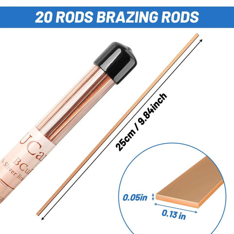 20 Sticks BCuP2 Copper Brazing Rods Phosphor Alloy For HVAC Pros And Refrigeration Piping 0.050 In X 1/8 In X 10 In