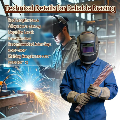 Welder holding 50 Sticks BCuP-5 Brazing Rods With Fifteen Percent Silver for Phos Copper Welding in workshop