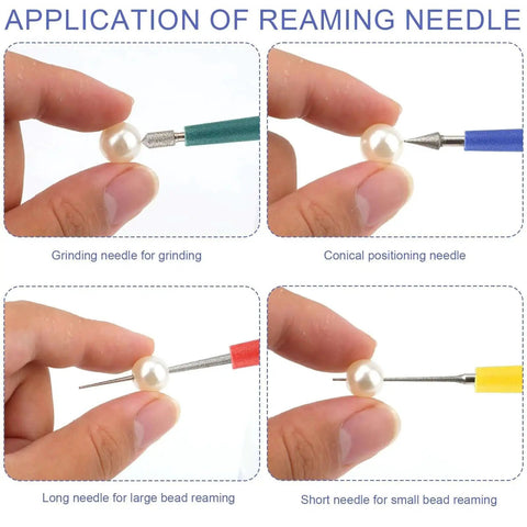 Image showing Diamond Tipped Bead Reamer Set Four Piece For Jewelry Making Pro Bead Reamer Tools Hole Enlarger Removes Burrs