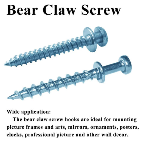 Double-Headed Bear Claw Picture Hanging Screw Hook Set For Drywall And Wood Studs 4 In 1 Design with Silver Metal Finish