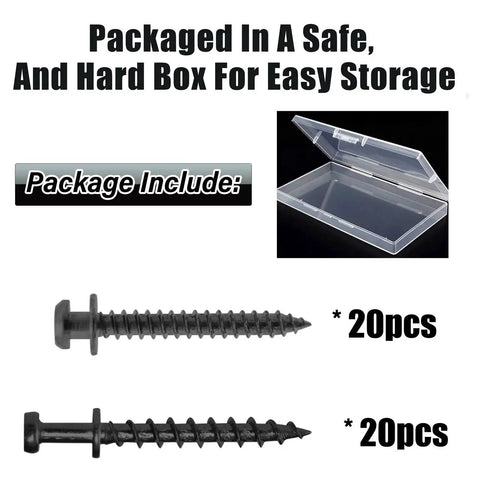 Pro Grade Picture Hanging Screws Set With Double Headed Bear Claw Screws, 40 Pack, Black, Plastic Storage Box