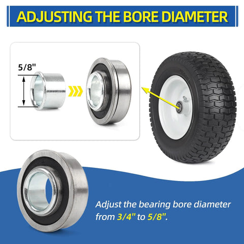 Adjusting wheel bearing with 5/8" flanged sleeve from Bearing Bore Hole And Hub Length Adjustment Hardware Kit.