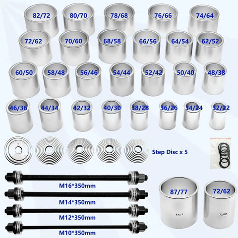 Universal Bearing And Bushing Removal And Installation Kit For Cars And Light Vehicles 37 Piece Pull And Press Sleeve Set with sleeves and spindles