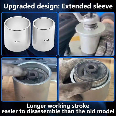 Extended sleeve design of Universal Bearing And Bushing Removal And Installation Kit for cars and light vehicles.