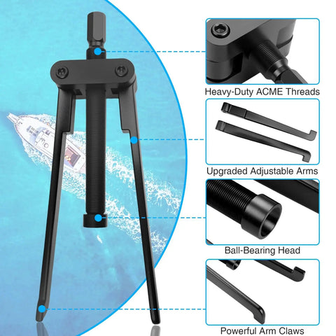 Outboard Bearing Carrier Puller With Adjustable Arms for Yamaha Johnson Evinrude Mercury Honda Mercruiser, 115 HP+ components