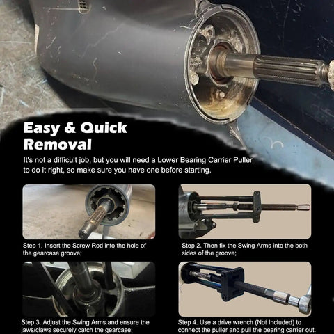 Lower Bearing Carrier Puller Tool For Marine Gearcases 115HP And Up Fits Yamaha Johnson Evinrude Honda Mercruiser Mercury Outboards No Fuss Removal Heavy Duty Gearcase Maintenance And Quick Repairs installed in marine gearcase
