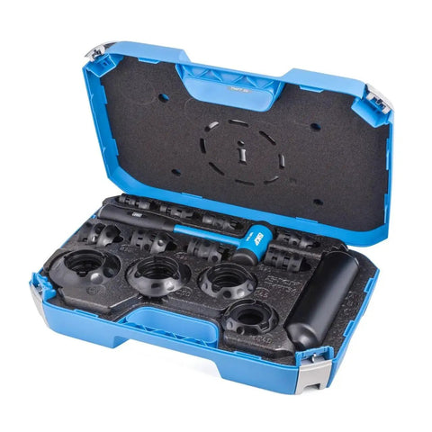 Open TMFT 36 Bearing Fitting Tool Kit For Mounting Bearings With Bore Diameters From 10 To 55 Mm Includes 36 Impact Rings 3 Impact Sleeves And Dead Blow Hammer In Durable Carry Case Ideal For Workshop Use And Industrial Maintenance Applications