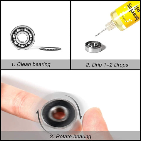 Steps to apply Premium 1 Ounce Skateboard Bearing Lubricant High Grade Bearing Oil For Longboards Scooters And Roller Skates