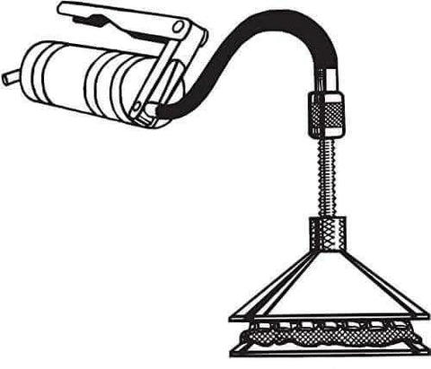 Illustration of a 65250 Bearing Packer with a connected nozzle for efficient wheel maintenance and installation.