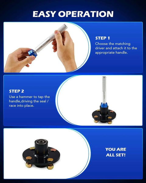 Instructions for using 33pc Bearing Press Kit for Small Vehicles, Bearing Race and Seal Driver Set with Metric SAE Adapters.