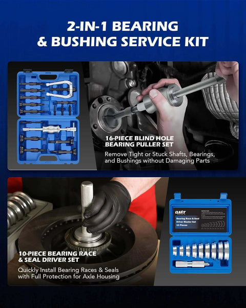 Bearing Press Kit & Blind Hole Collet Bearing Race and Seal Puller Extractor Kit with tools and application examples