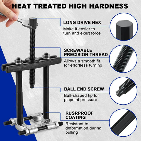 12 Piece Bearing Puller Set, Heavy Duty 5 Ton Capacity Bearing Separator Kit with precision thread and long drive hex.