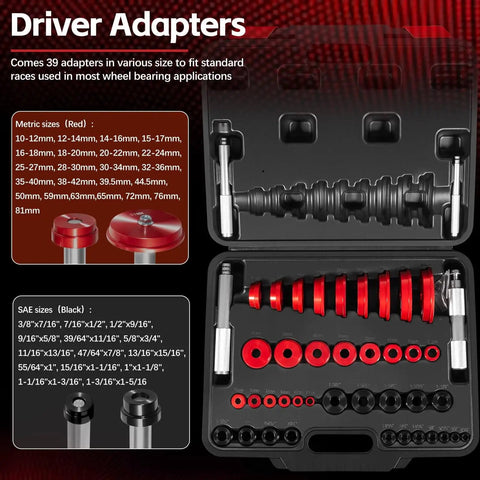 Bearing Race And Seal Driver Kit For Wheel Bearing Installation 43 Piece Set With 39 Adapters And 4 Handle Sizes in case
