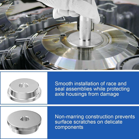 Using 10pcs Bearing Race and Seal Driver Set, Bearing Press Kit with driver handle and disk adapters for car wheel hub installation.