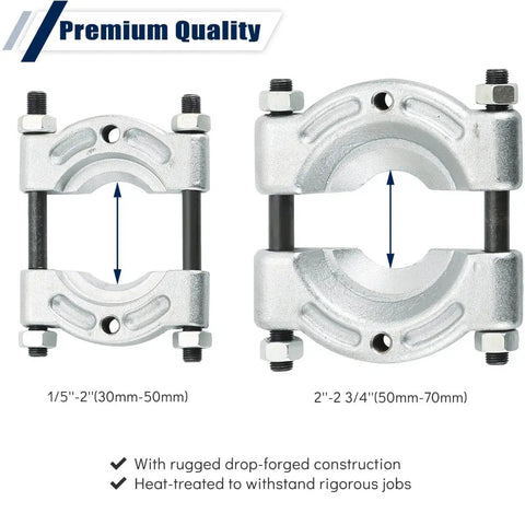 Beefed Up Bearing Separator And Puller Set With Two Inch And Three Inch Splitters Fourteen Piece Kit showing 2in and 3in splitters