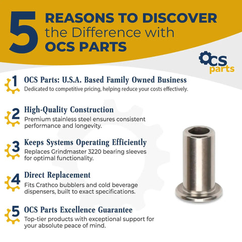 Bearing Sleeve 3220 for Crathco Bubblers and Cold Beverage Dispensers 3 Pack Replacement product features and stainless steel sleeve.