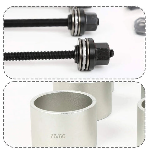 Close-up of 28 Piece Press And Pull Sleeve Kit For Removing Bearings Bushings Seals For Cars And Light Trucks Universal Auto Tool Set