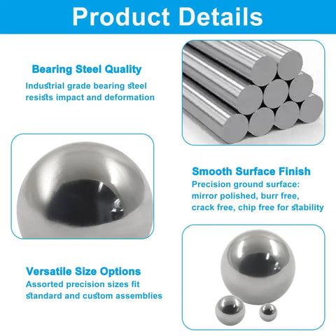 100 Pack 10mm Carbon Steel Bearing Balls For Industrial Equipment And DIY Projects, featuring precision ground polished finish.