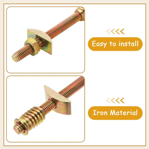 Close-up of 24 Sets Bed Frame Connector Kit with 8x100mm Four In One Furniture Fastening Bolts Nuts and Half Moon Spacers