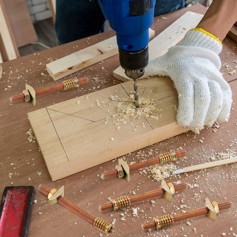 Working with 24 Sets Bed Frame Connector Kit With 8x100mm Four In One Furniture Fastening Bolts Nuts And Half Moon Spacers