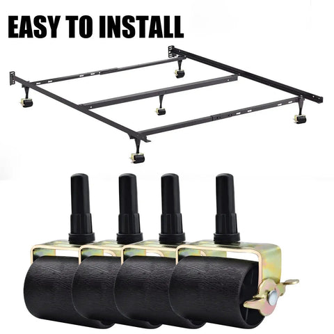 Heavy Duty Bed Frame Casters With Locking And Brakes Set Of 4 For Replacement shown with frame, smooth rolling wheels easy to install