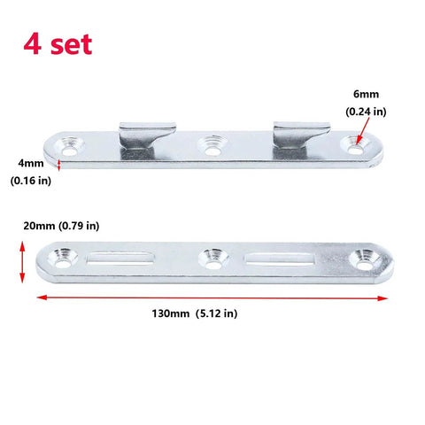 Wood Bed Rail Brackets And Connecting Fittings 5.1 Inch Zinc Round Bed Hooks Set Of 4, durable galvanized steel with measurements displayed.