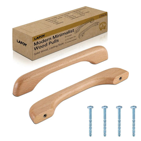 2 Pack Solid Beech Wood Cabinet Pulls With 5 Inch Hole Centers 128mm And 6.29 Inch Overall Length 160mm Bridge Style Natural Wood Handles for Kitchen