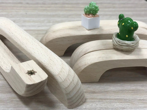 Unfinished Beech Wood Drawer Knob Set 2 Pack Paintable Cabinet Handles with Decorative Mini Cactus, Smooth Finish Close-up
