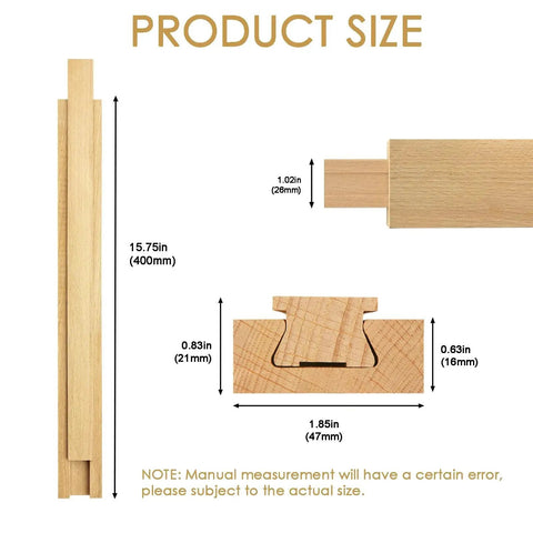 Beech Wood Drawer Slides Replacement Kit With Center Mount Track 15.7 Inches, size illustration with dimensions listed.