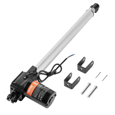 12V linear actuator kit, 16in, 1320lb, silver actuator with black motor (VEVOR) and mounting brackets