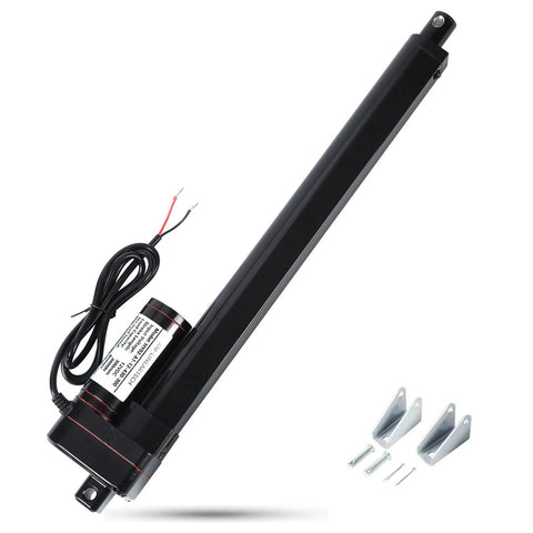 KM-LINEARTECH 24in 12V electric linear actuator, black with mounting brackets and screws