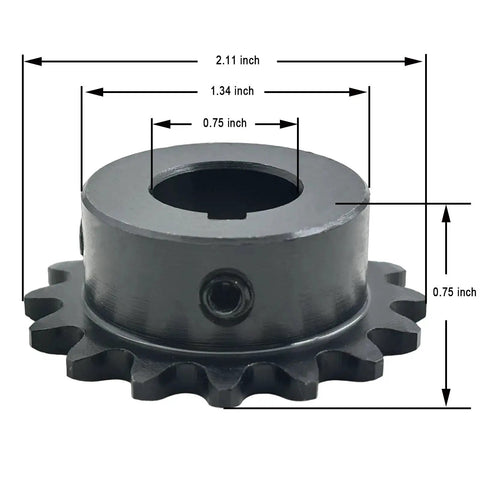 Front view of Beefy 35B16 Roller Chain Sprocket Type B with sixteen teeth, 0.75 inch bore, ANSI 35 chain compatibility, carbon steel.