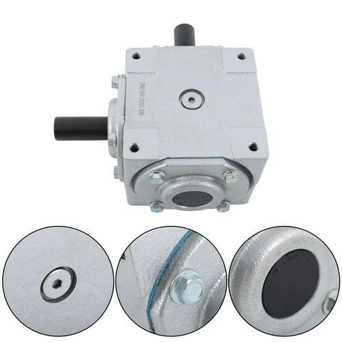 Beefy 40 HP 1800 RPM Right Angle Bevel Gearbox With Keyed Shaft 1 To 1, front view showing shafts and keyway details
